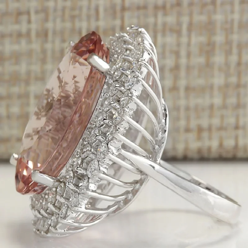 

925 Sterling Silver Natural 11.55CT Morganite CZ Diamond Wedding Bridal Ring Size6-10