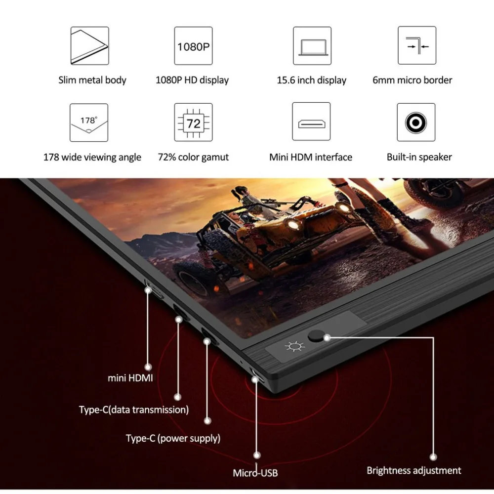 P15A/P15T портативный 15 6 дюймовый монитор ПК HDMI 1080P type C со светодиодным дисплеем для