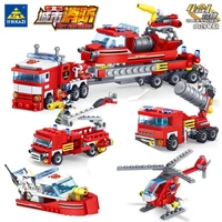348pcs fire fighting 4in1 trucks car helicopter boat building blocks compatible city firefighter figures children toys