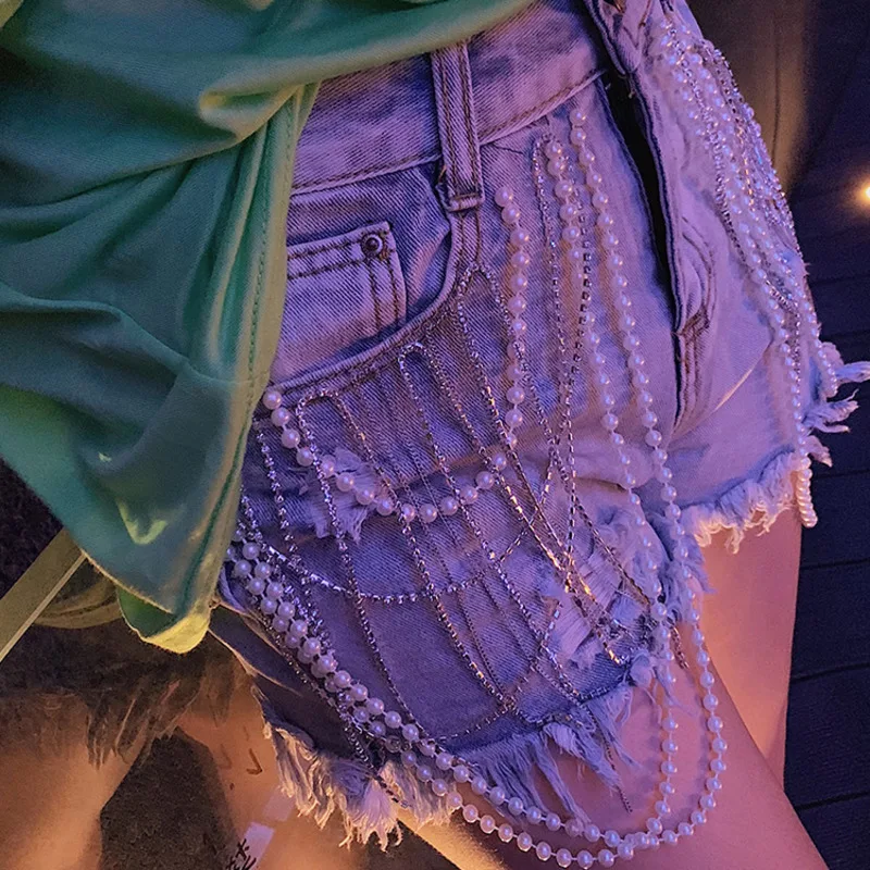 LANMREM синий Высокая Талия окантовкой тяжелый жемчужные стразы кисточкой женщина