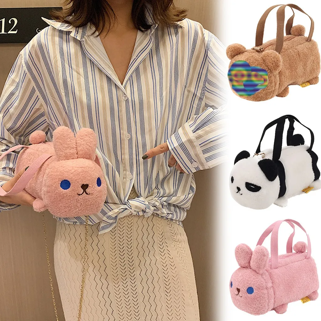 Милые женские сумки с мультяшным рисунком плюшевые медведем и кроликом через