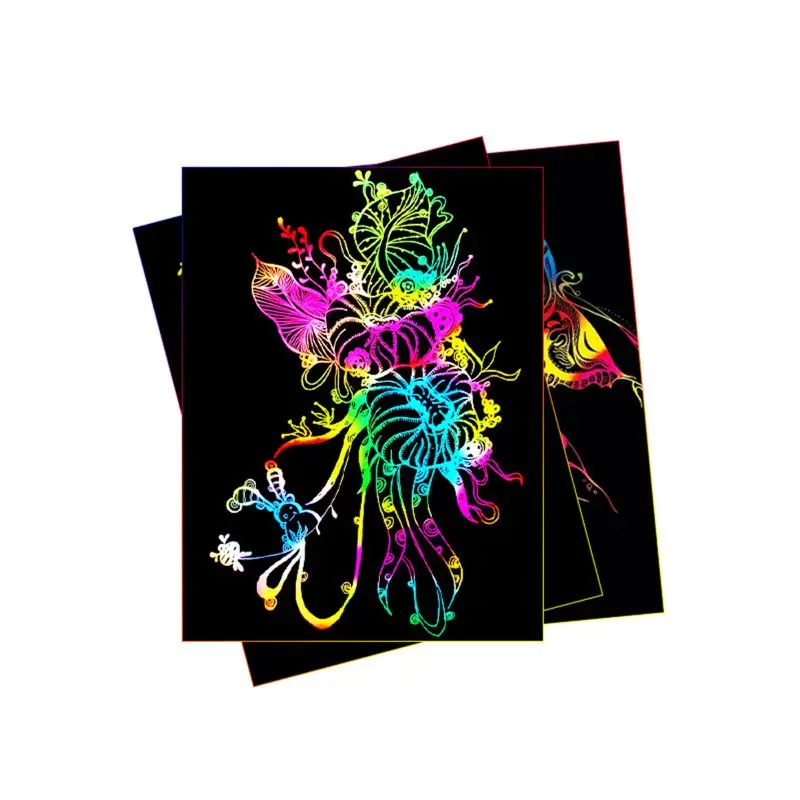 

Scratch Art Set, 10 Piece Rainbow Magic Scratch Paper for Kids Black Scratch Off Art Notes Boards with 1 Wooden Stylus f