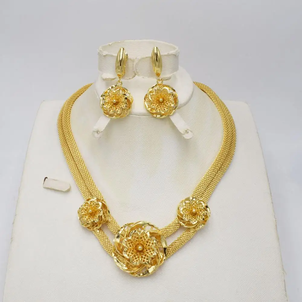 

NEW High Quality Ltaly 750 Gold color Jewelry Set For Women african beads fashion necklace set earring jewelry