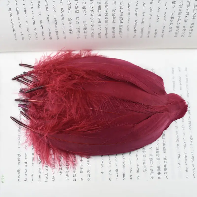 Wine red Высокое качество,, натуральные гусиные перья для рукоделия, для изготовления ювелирных изделий, 13-18 см, сделай сам, для рождественской вечеринки, перо, домашний Свадебный декор - Цвет: Wine red