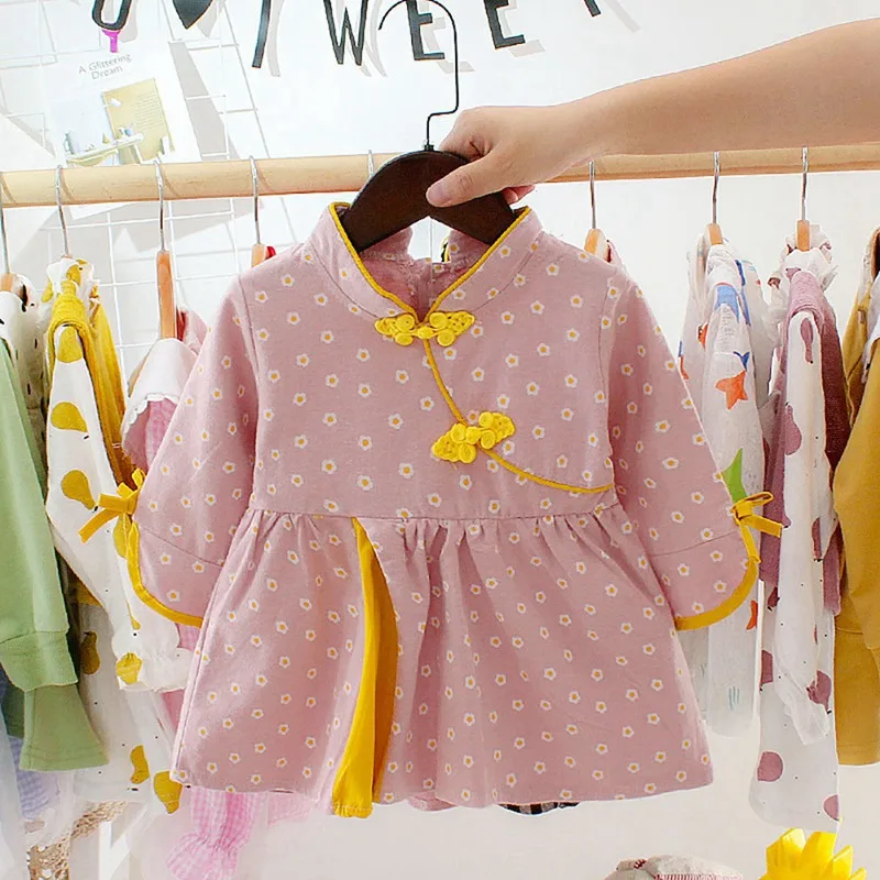 Осеннее Повседневное платье с длинными рукавами и цветочным принтом для