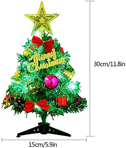 Mini &aacute;rbol de Navidad de 30CM para mesa, decoraci&oacute;n con cadena de luces LED, Cajas de Regalo, adornos colgantes y una estrella, para invierno-2