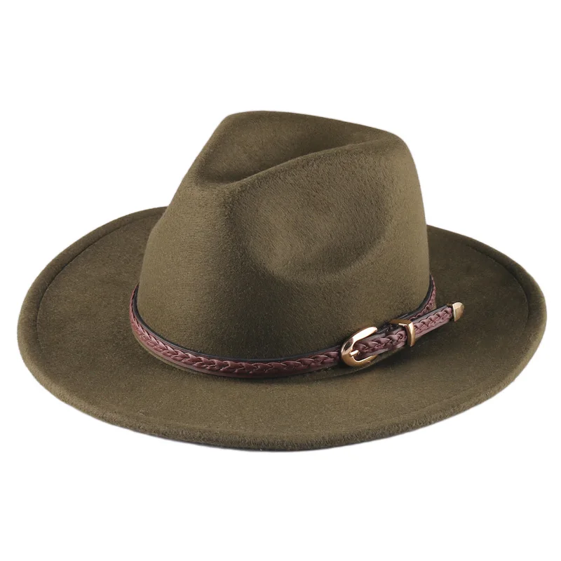 

Youth Wide Brim Fedora Women Men Wool Felt Hat European Vintage Jazz Retro Belt Hat Cap