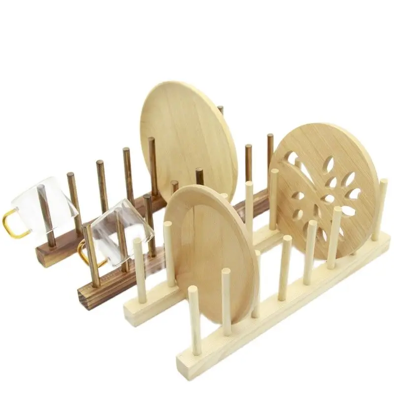

1PC Wooden Dish Drain Rack Kitchen Lid Holder Organizer Beautiful Domestic Drying Shelf Book Cups Display Sink Stand Drainer