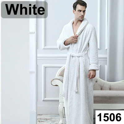 Men White Удлиненный халат из Добби кораллового флиса для женщин и мужчин, фланелевый зимний теплый банный халат кимоно, женское белье, халат для подружки невесты - Цвет: Men White