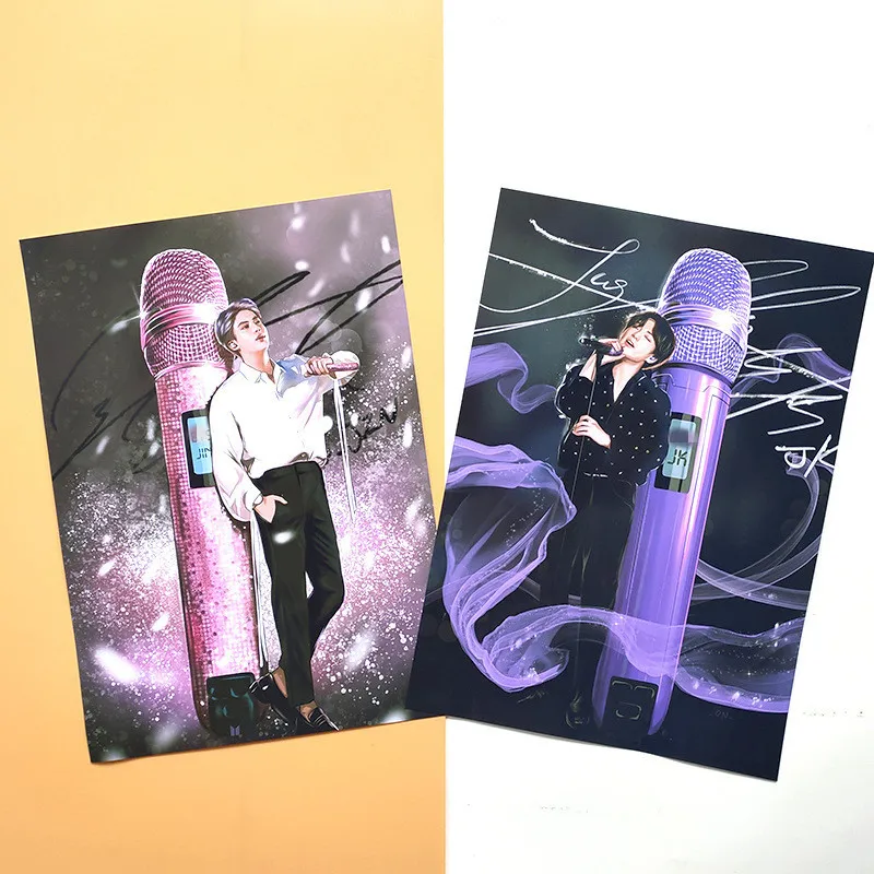 

Оптовая продажа 2 шт./компл. Kpop постер Bangtan Boys Love Yourself Tour Подпись микрофон картина маслом наклейка обои