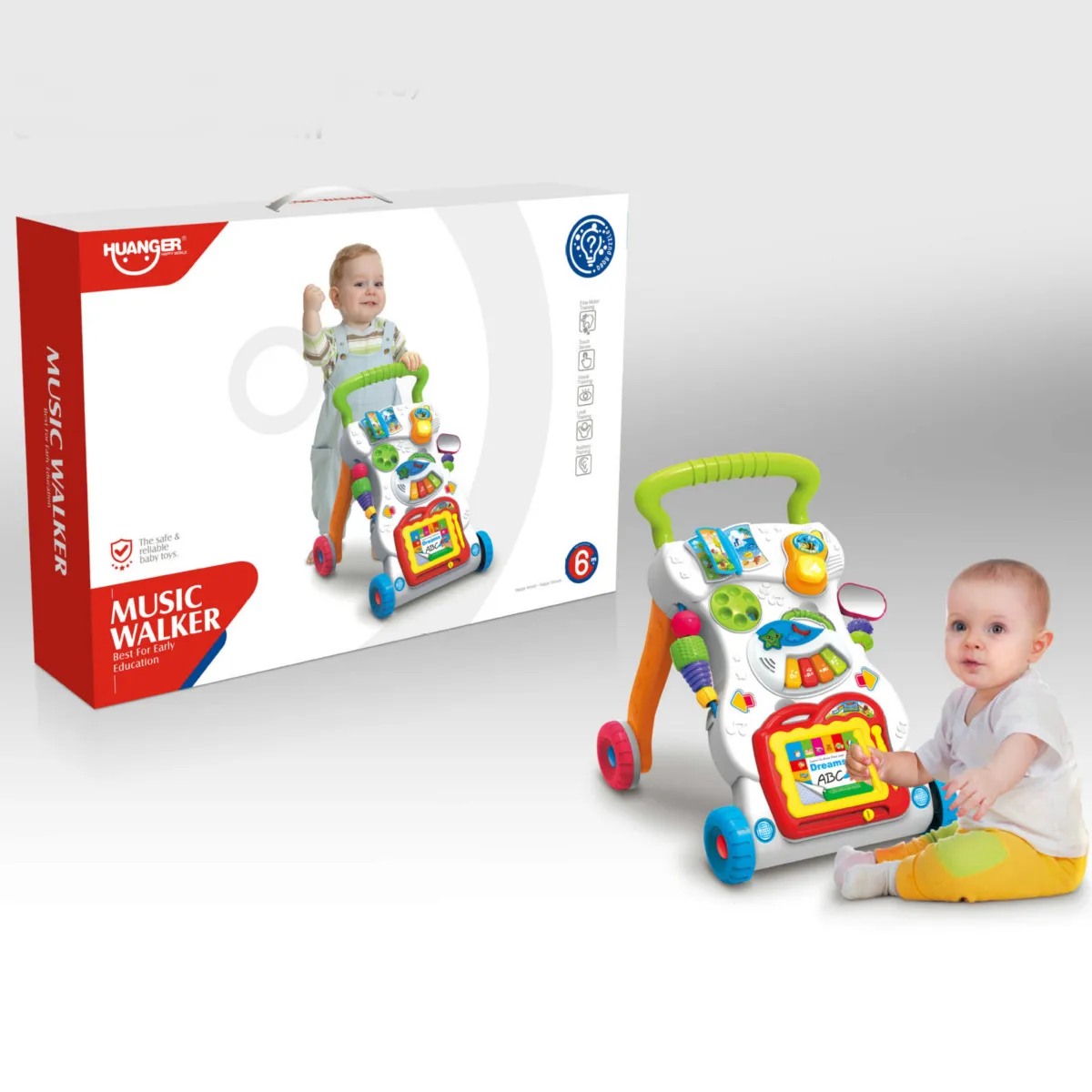 

Multifunctional Baby Walker Stand-to-Sit Trolley High Quality Kids Gift For Toddler Learning Walk Music Piano Phone Drawing Toy