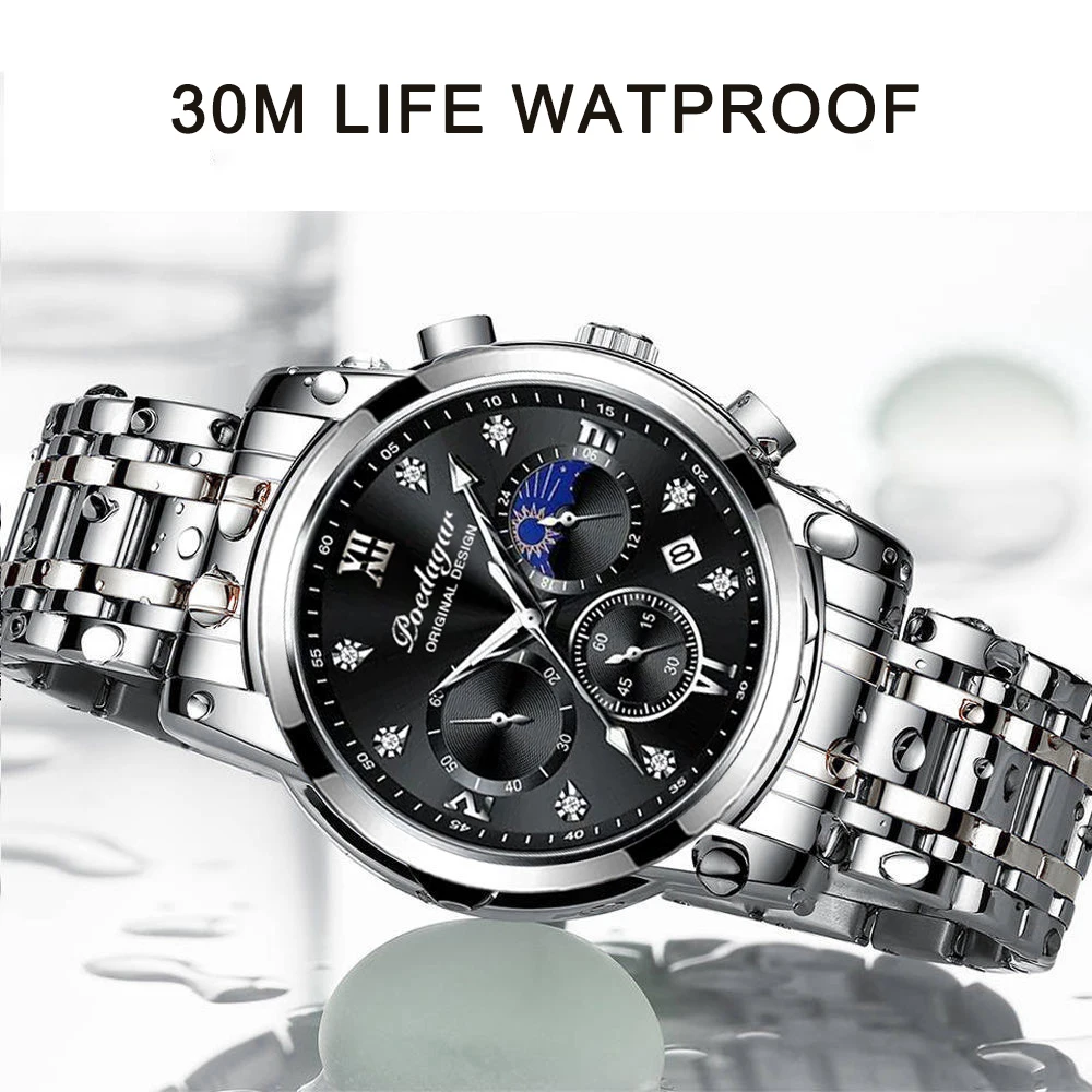 

POEDAGAR Fashion Mens Watches with Stainless Steel Top Brand Luxury Chronograph Quartz Watch Men Relogio Masculino Reloj Hombre