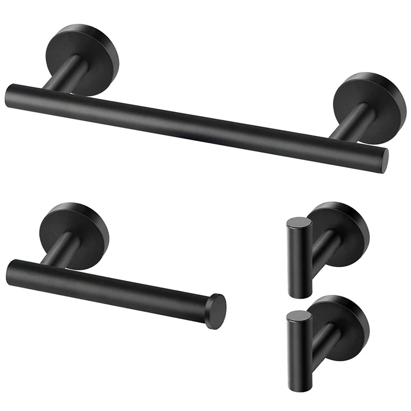 

New-Bathroom Hardware Set, Towel Bar, Nclude 16inch Bathroom Towel Rack, Toilet Paper Holder and 2 Robe Hooks, 4Pcs