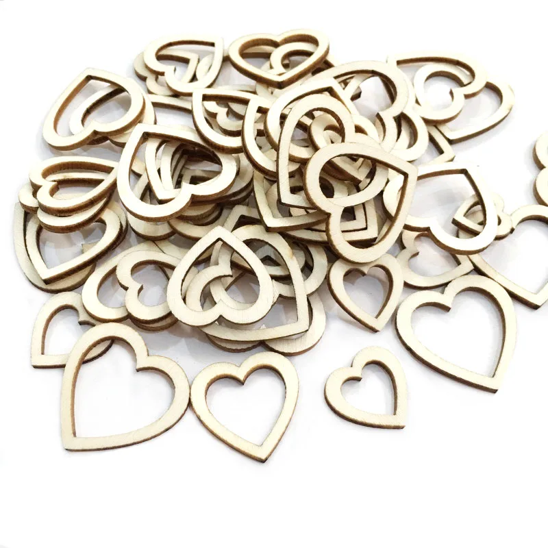 

10-30mm Hollow Heart Wood Slices For DIY Scrapbooking Accessories Wooden Crafts Supplies Embellishment Wedding Party Home Decor