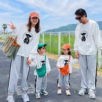 boys girls casual long sleeve tops sports family look suits kids cotton catoon bear printed pullover with leggings sets for baby