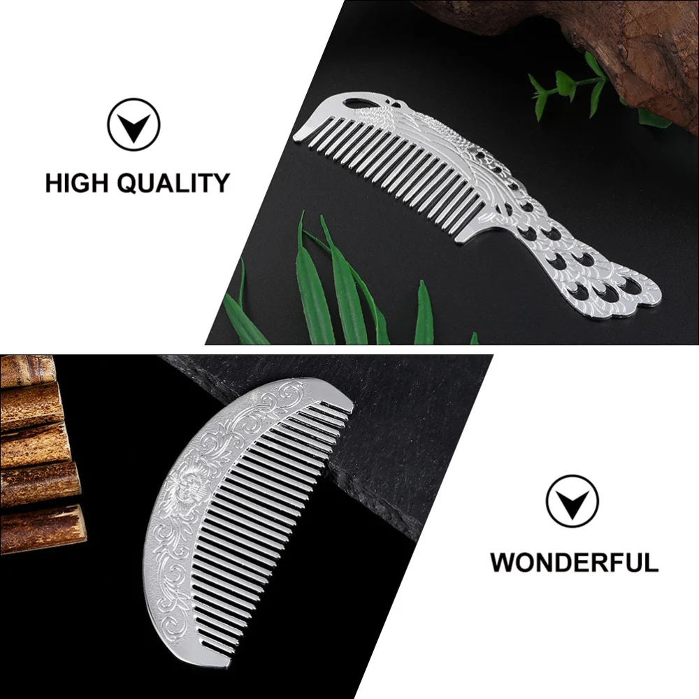 

2Pcs Silver Comb Home Comb Durable Hairdressing Comb Unique Comb (Silver)