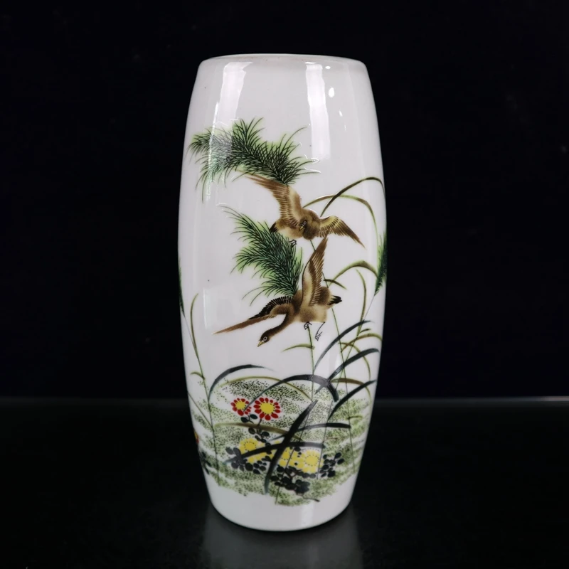 

YIZHU CULTUER ART Antique Porcelain Collect Republic of China Xi Pinglu Heron Brush Pot H8.6" Family Decoration Gift