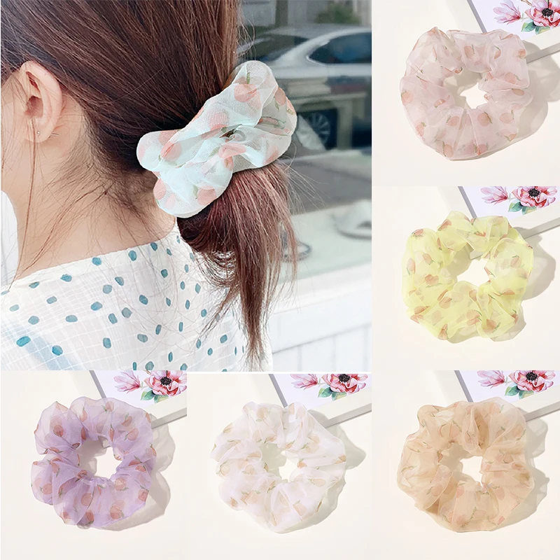 Прозрачные резинки для волос из органзы с принтом персика женщин и девочек милые