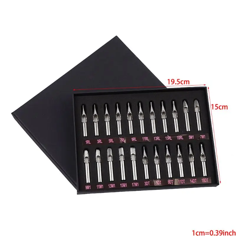 

High Quality 22PCS 304 Stainless Steel Tattoo Tips Kit Tattoo Nozzle Tips Mix