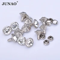junao 100pcs glitter silver metal spikes studs rhinestones rivet diamond crystal stone strass buttons for clothes decoration