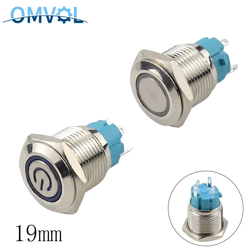 1 шт. 19 мм R Side мгновенный металлический кольцевой кнопочный переключатель