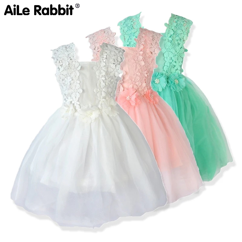 

AiLe Rabbit Girls Lace Dresses Flower Gauze Princess Ponce Wedding Dress Party Dress Fashion Children's Clothing Apparel k1