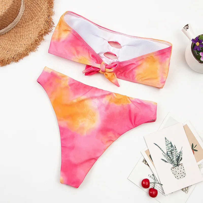 

Sexy Hollow Out Bathing Suit Bikini 2020 Tie Dye Swimsuit Women Swimwear Push Up Bikini Set Summer Beach Wear Bandeau Biquini