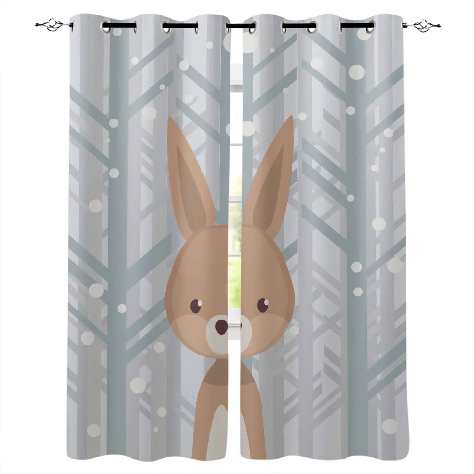 Зимние декоративные шторы с мультяшными окошками снега леса кролика для