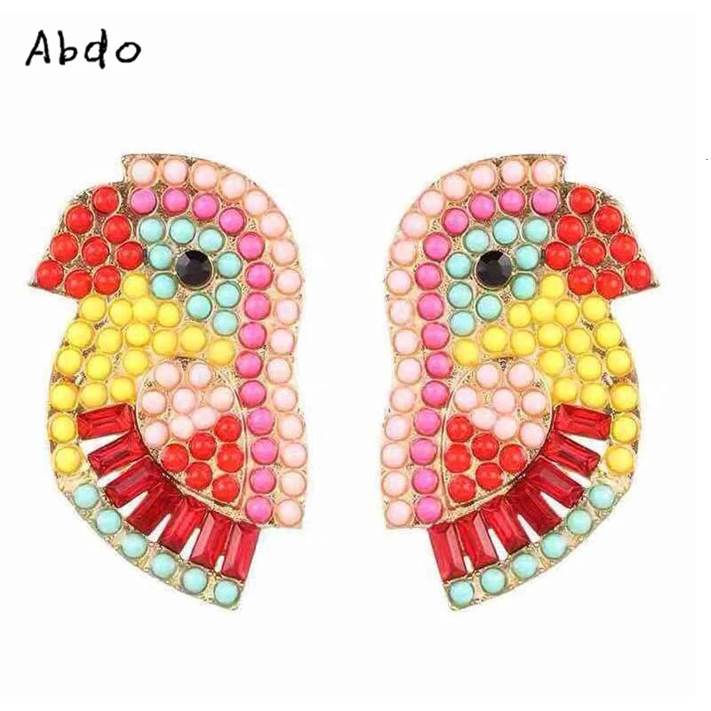 Новые эффектные Кристальные серьги в виде попугая для женщин стразы цвета радуги