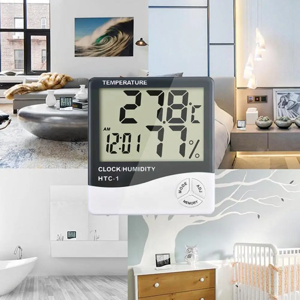 

1Pc Thermometer Hygrometer LCD Digital Screen Clock Multifunctional Alarm Indoor Electronic Thermometer Date F3G9