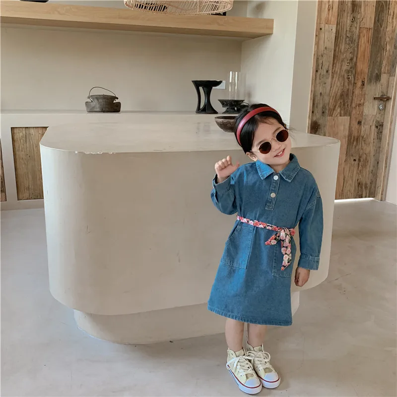 

Girl Dress Kids Baby Gown 2021 Slim Jean Spring Autumn Toddler Princess Outwear School Beach Uniform Dresses Children Clothing
