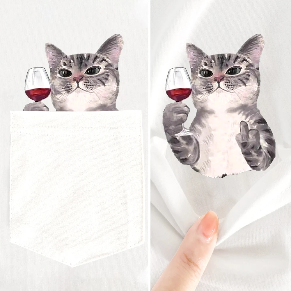 

Забавная белая футболка FiiShiMi Power из 100% хлопка, летняя футболка с карманами и изображением кошки среднего пальца, быстрая доставка