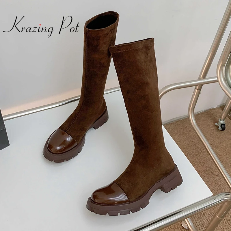 

Сапоги из коровьей спилковой кожи на среднем каблуке, в британском стиле