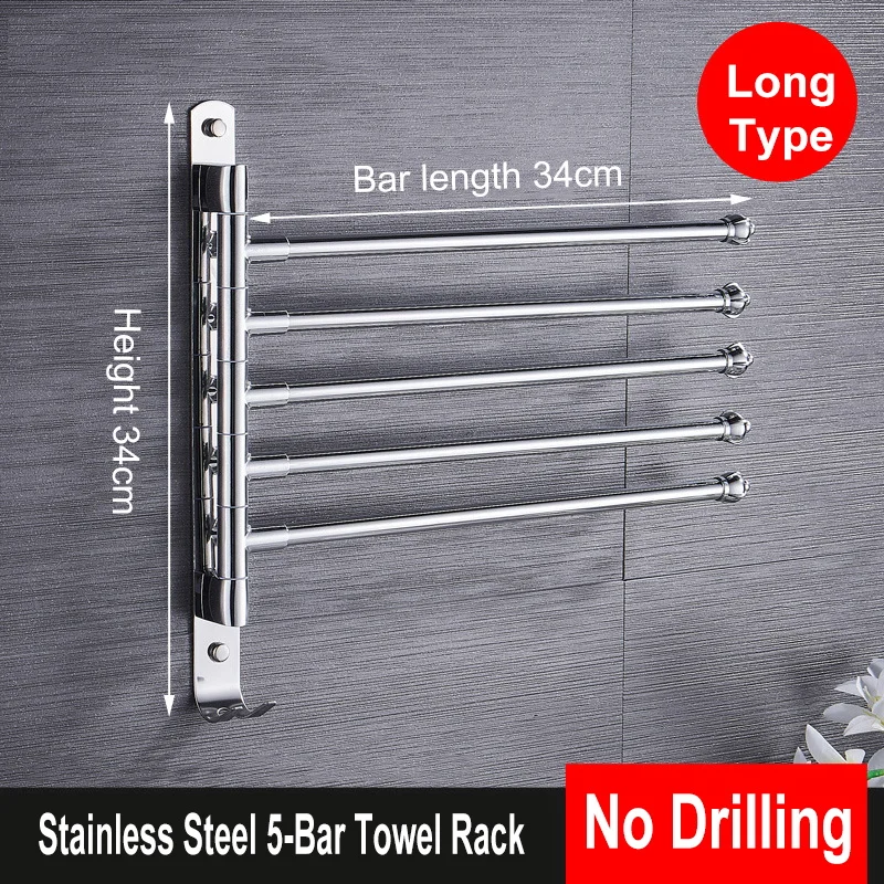 

Bathroom Towel Rack Stainless Steel Towel Holder Wall Mount Rotatable Towel Hanger Kitchen Organizer Shelf Bathroom Accessories