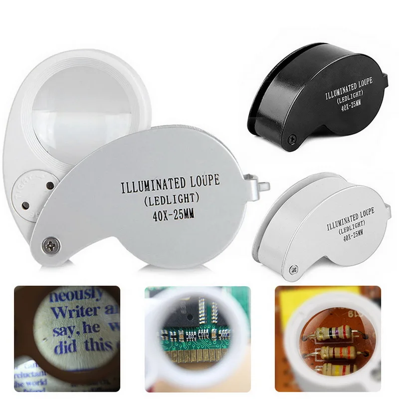 40X Портативная Складная лупа с подсветкой Лупа светодиодный светильник