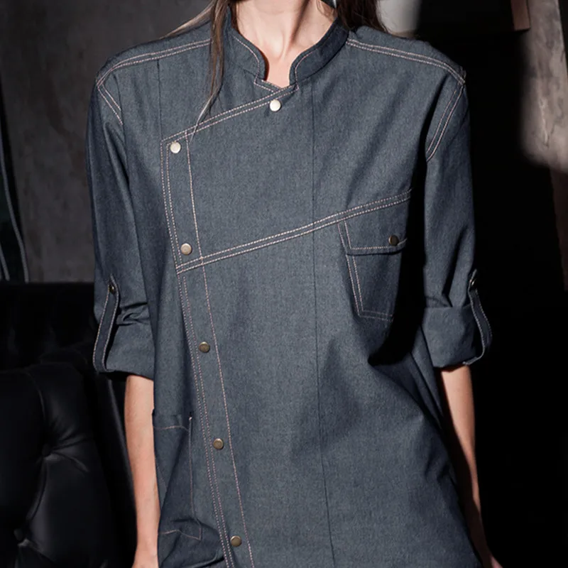 Голубая рубашка с длинным рукавом для ресторана шеф повара кухни официанта