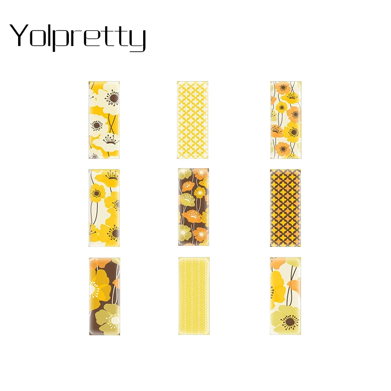 

10pcs 10*25mm Yellow Paintings Rectangle Glass Cabochon Semi Finished Jewelry Making Componet