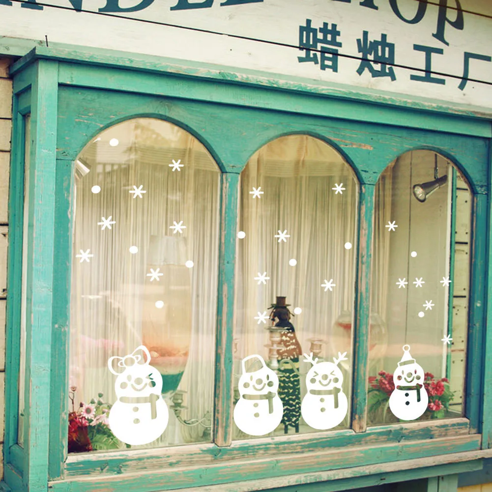 Christmas Snowman Window Stickers Removable Whte DIY Vinyl Wall Decal Home Decor Cue Handmade Decorations 2 | Дом и сад