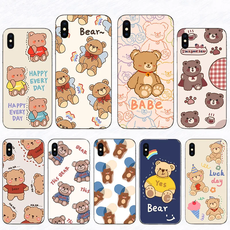 

Hard Cellphones Cover 11 Pro Max 13 12 Mini Phone Case For Iphone 7 8 6 6S Plus X XR XS Mobile Shell 5 SE 2020 Cute Cartoon Bear