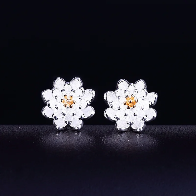 Exquisite Lady Shining Flower Fashion Silver Plated Stud Earring Cartilage Piercing Earings Boho Jewelry Best Gift for Women