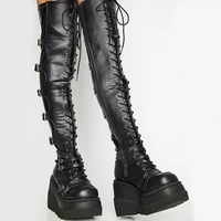 brand design gothic women boots fashion wedge black high boots punk style demonia platform high heels female over the knee boots