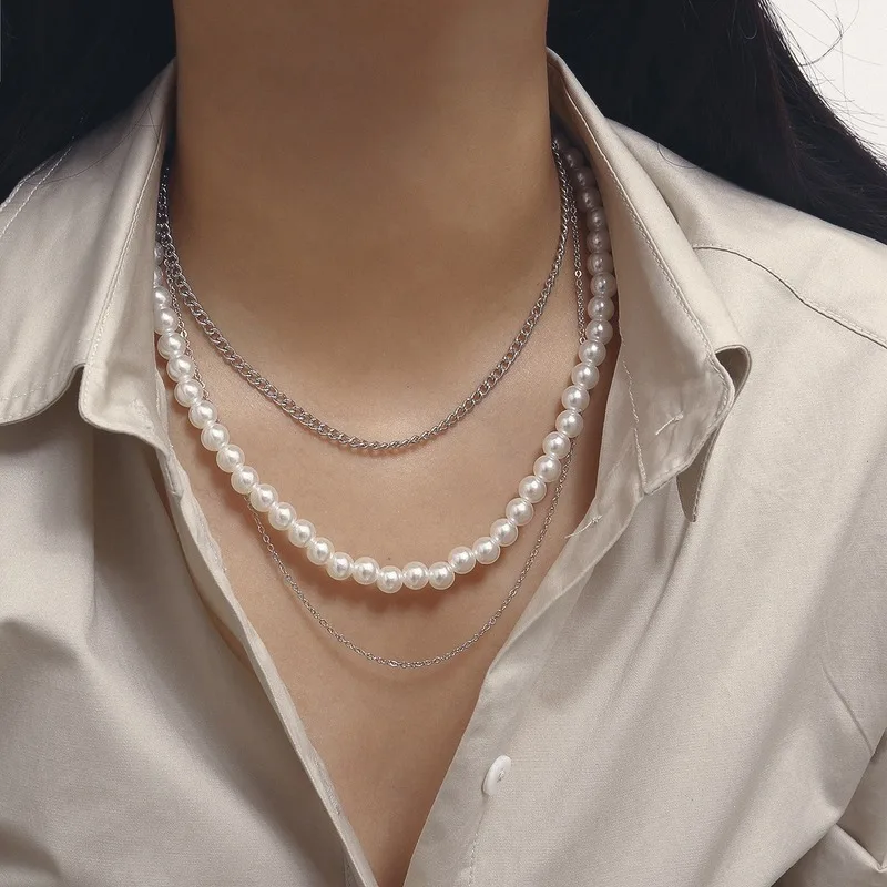 Женское колье-чокер с имитацией жемчуга длинное ожерелье золотого цвета в стиле