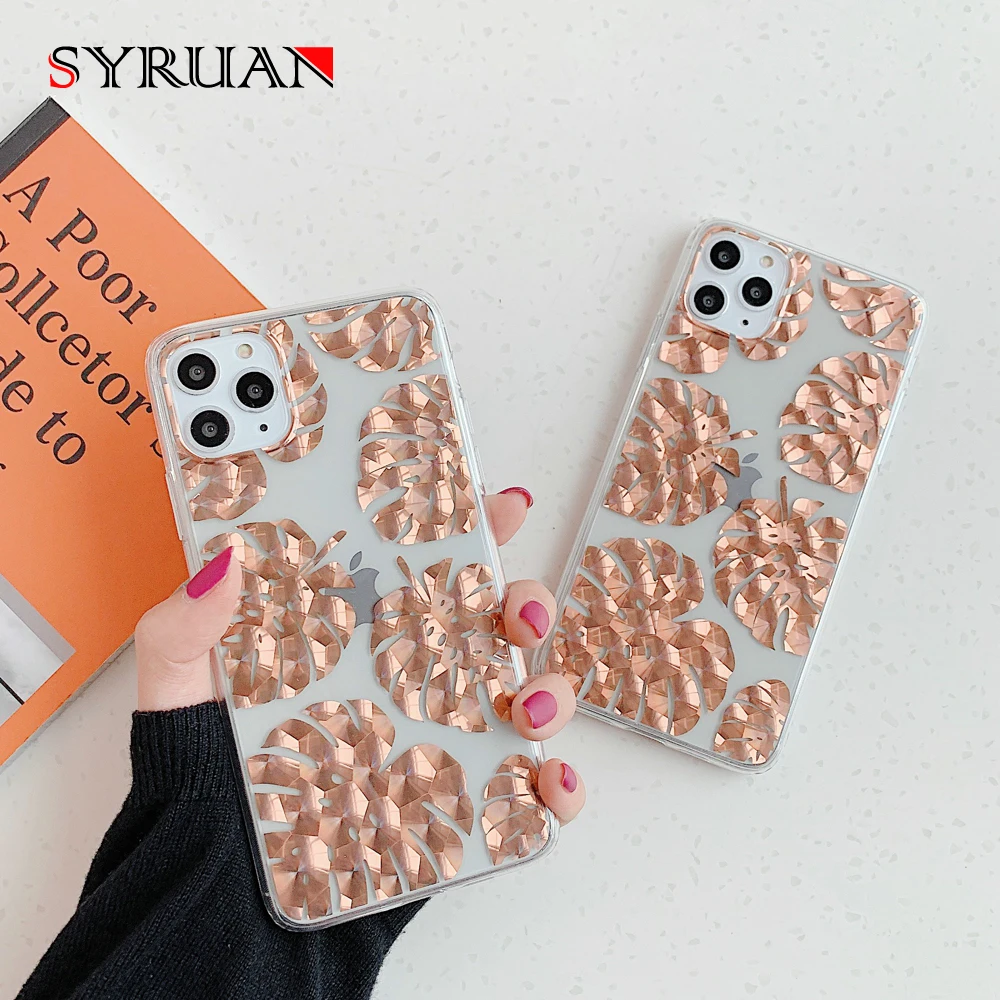 Роскошный прозрачный чехол из розового золота с покрытием для iPhone 11 мягкий IMD 7 8