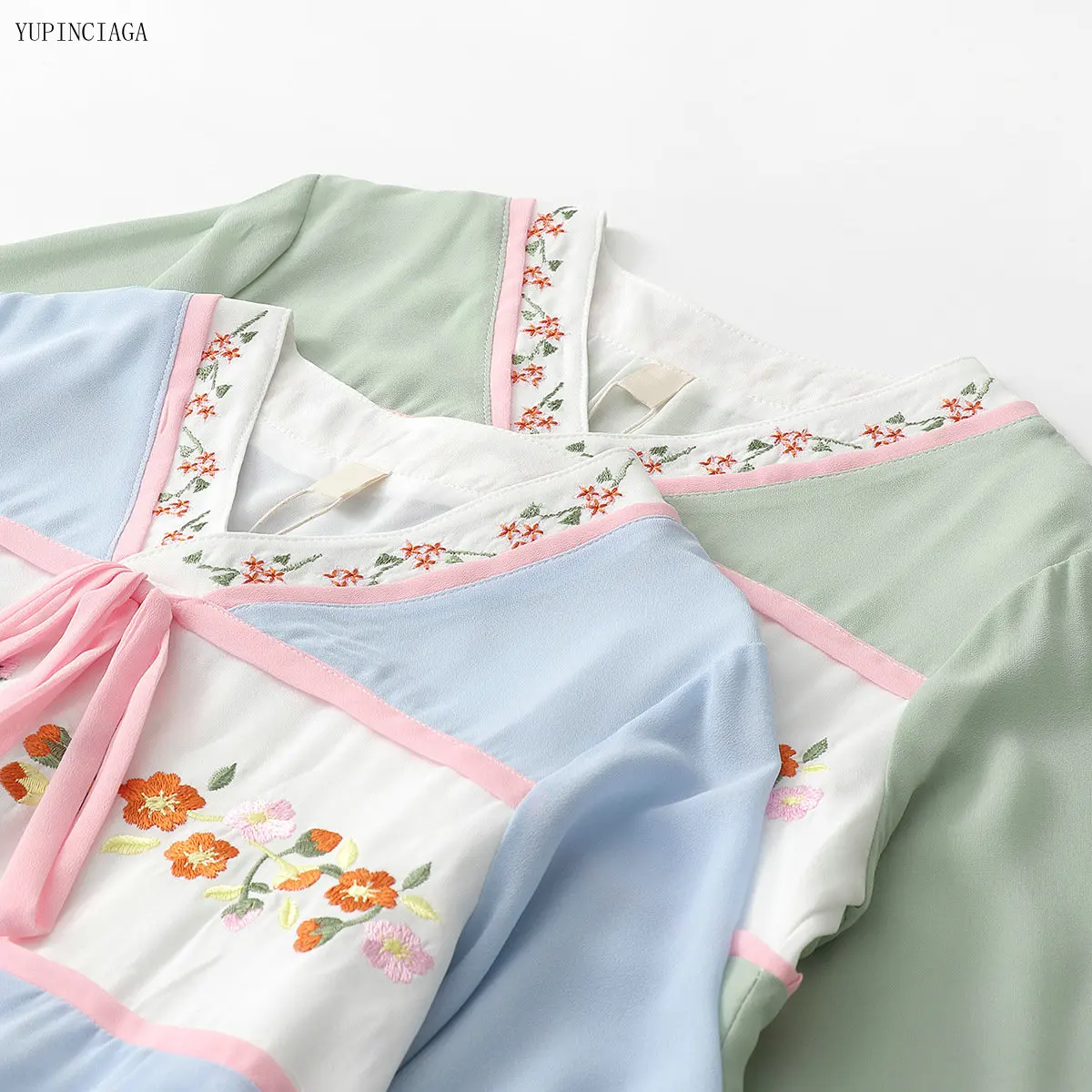 

Mori Girl Style 2021 Summer New Women Long Sleeve Dresses Sweet Lovely Flower Embroidered Cotton Dress Green 2114163