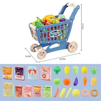 kids supermarket shopping cart trolley push car toys basket simulation fruit food pretend play house children boy girl christmas