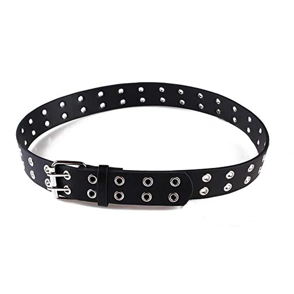 Vegetable Tanned Leather Double Metal Holes all Jeans Matched Punk Music Band Rock Star Cowhide Belt | Аксессуары для одежды
