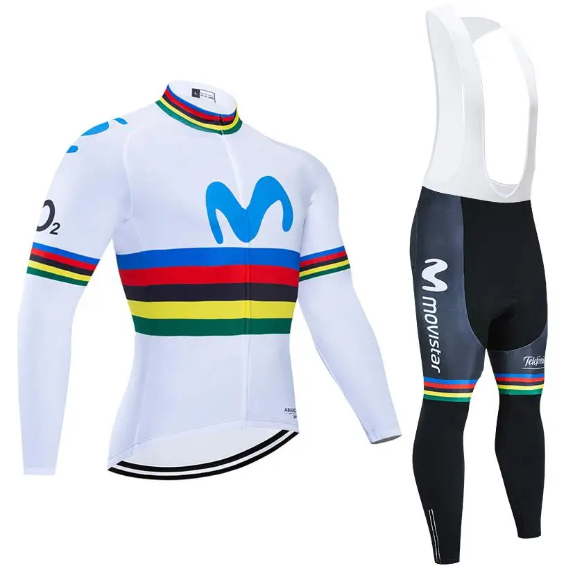 Белый movistar TEAM велосипедная куртка 20D набор велосипедных штанов Ropa Ciclismo мужская зимняя теплая флисовая pro трикотаж для велосипедистов одежда - Цвет: Белый
