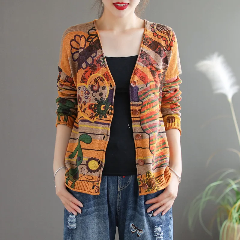 Разноцветные вязаные кардиганы с v-образным вырезом и длинным рукавом Harakuju