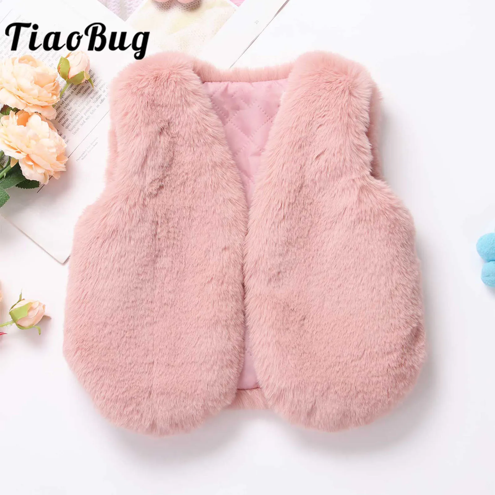 

Winter Kids Warm Coat Thicken Faux Fur Vest Waistcoats Flower Girls Sleeveless Vest Outwear for Children Fashion Waistcoat