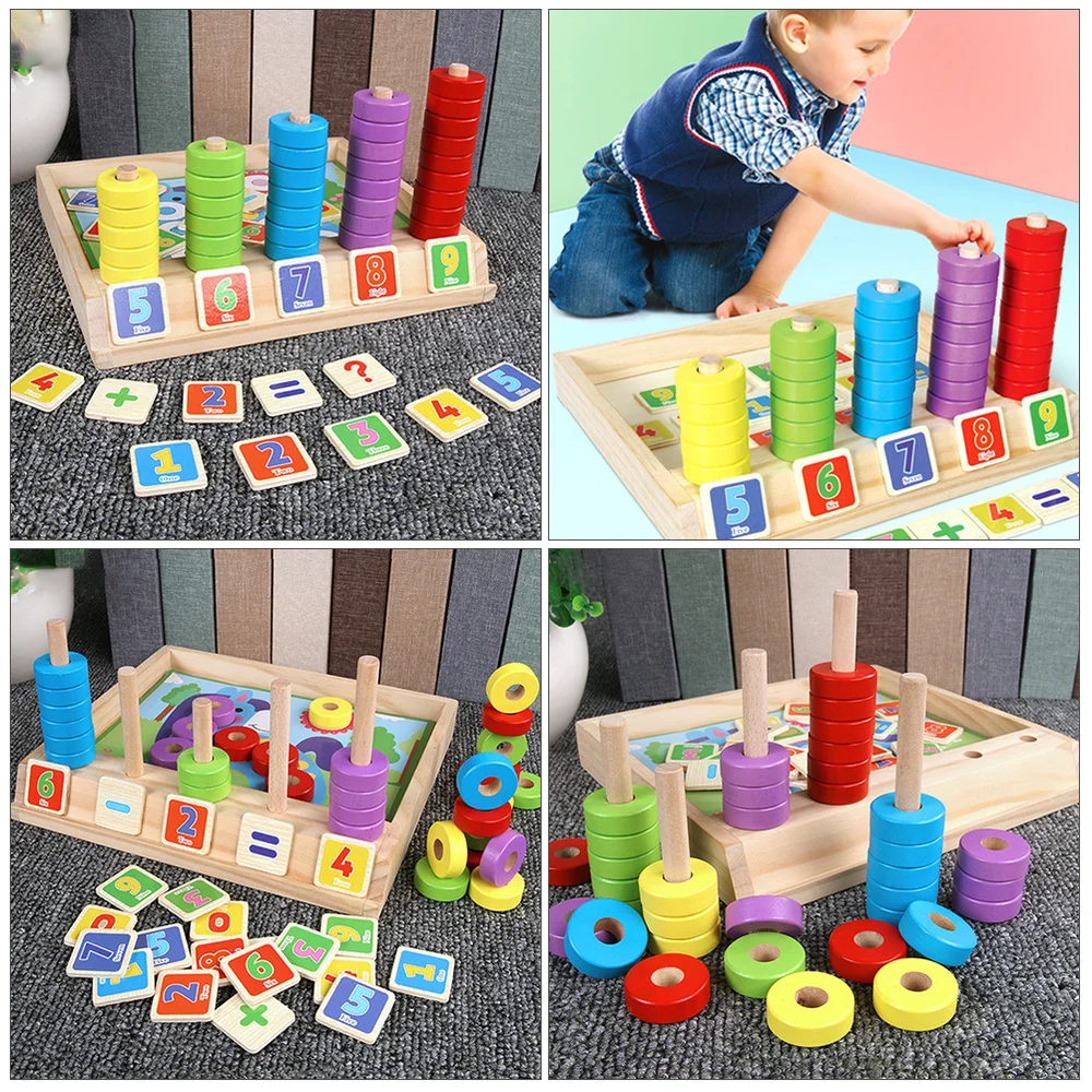 

1 Set Wooden Math Puzzle Educational Math Building Blocks Kids